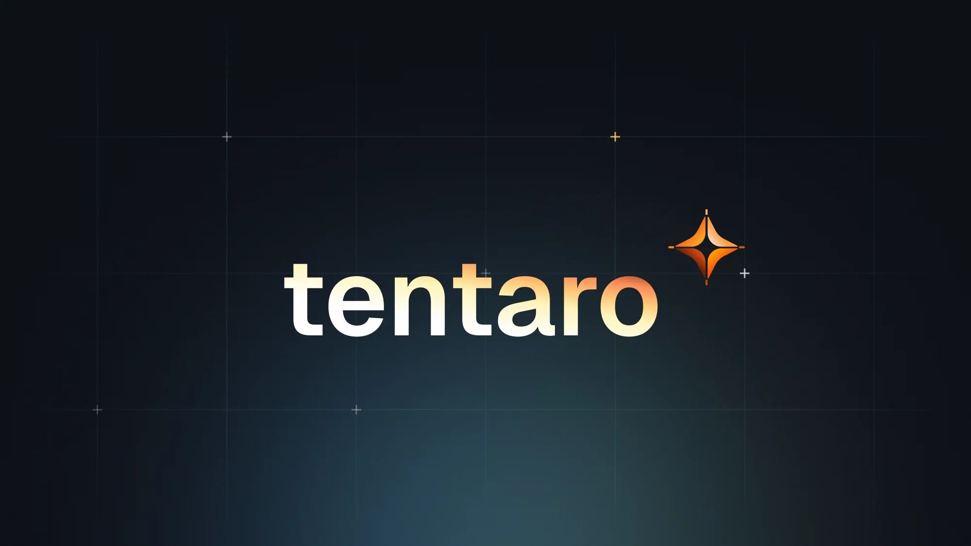 Closing card: the Tentaro wordmark in a warm gradient with its four pointed spark, on a dark night sky with a cool glow below